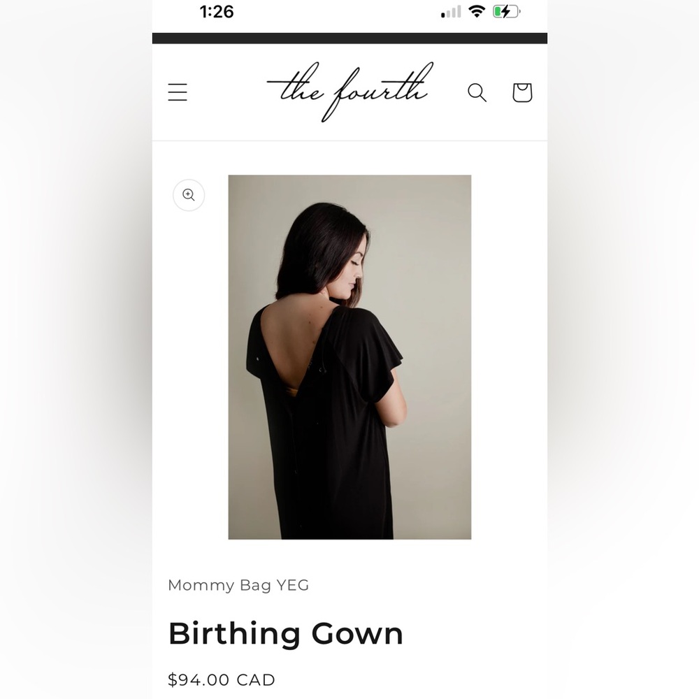 Mommy Bag YEG Birthing Gown. Size XL/XXL. Black.